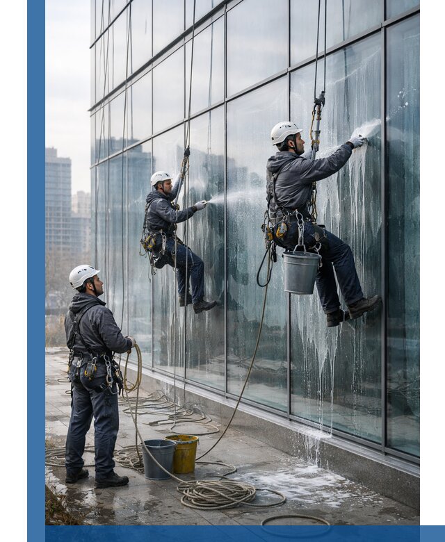 Промышленная мойка панорамных окон на высоте в Сальске