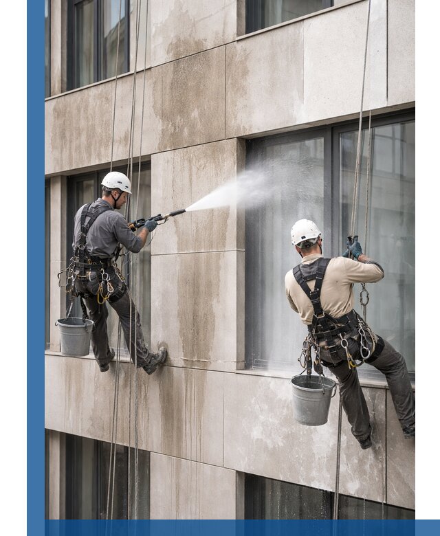 Послестроительная мойка фасада промышленным альпинизмом в Сальске