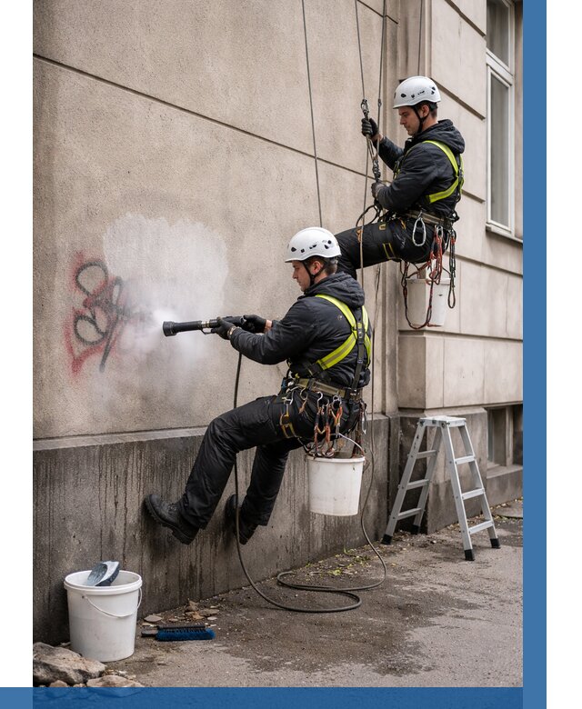 Удаление граффити с фасада в Сальске от 4576 р. | ВЫСОТНИК-Слс