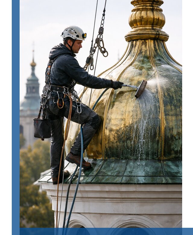 Профессиональная мойка куполов и шпилей высотными альпинистами в Сальске