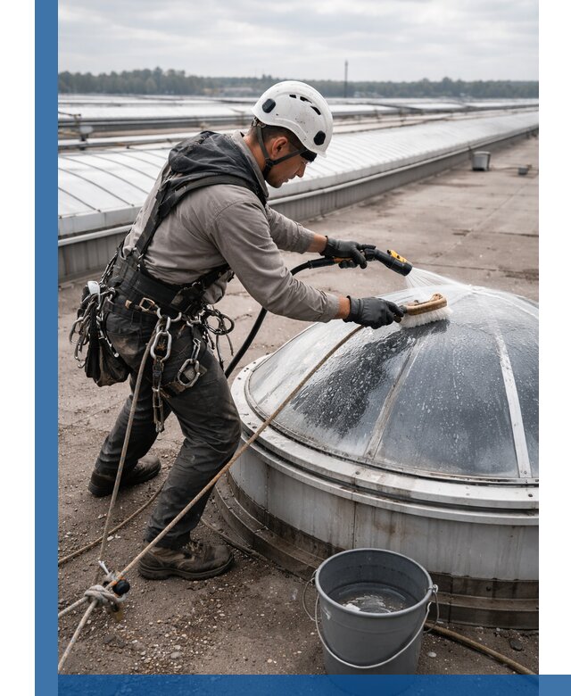 Мойка зенитных фонарей на кровле для промышленных объектов в Сальске