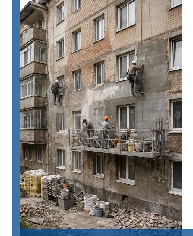 Капитальный ремонт фасада в Сальске с восстановлением и гидроизоляцией