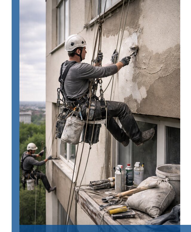 Косметический ремонт фасада зданий в Сальске промышленными альпинистами
