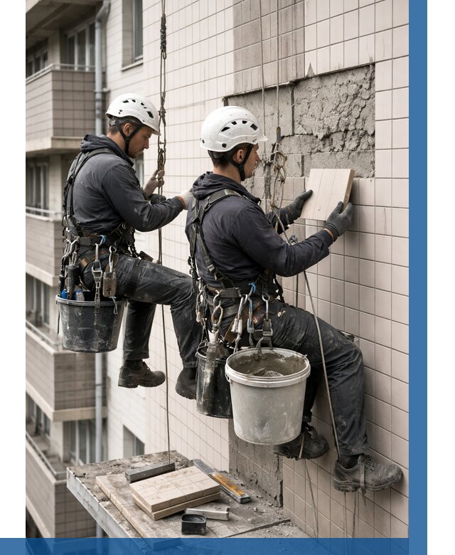 Ремонт облицовки фасада плиткой в Сальске от 1830 р. | ВЫСОТНИК-Слс