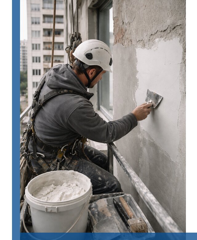 Шпаклевка фасадов на высоте с промальпинистами в Сальске