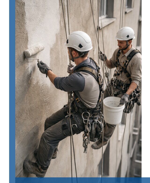 Грунтовка фасада на высоте в Сальске промышленными альпинистами