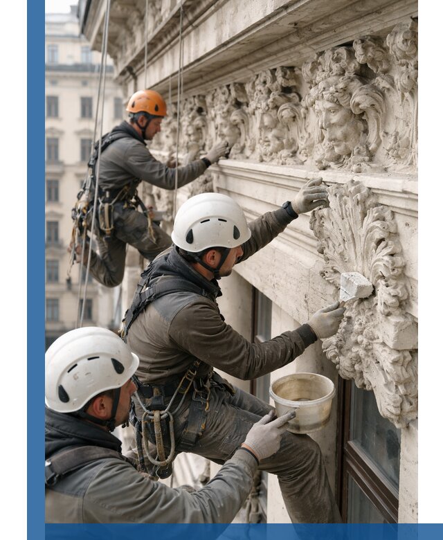 Реставрация фасадной лепнины с высотными работами в Сальске