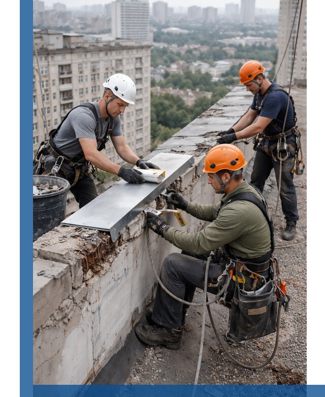 Ремонт парапета на кровле в Сальске, высотные работы с гарантией