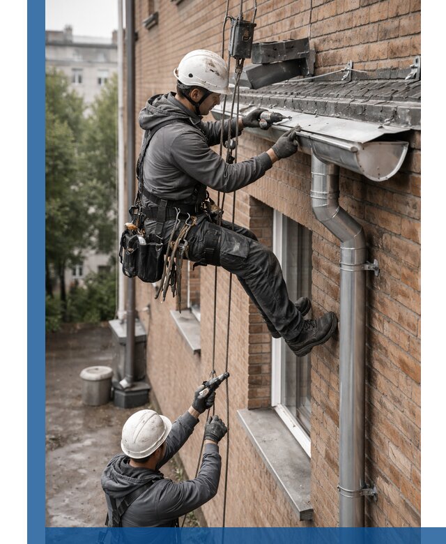 Монтаж водосточной системы на здании в Сальске под ключ