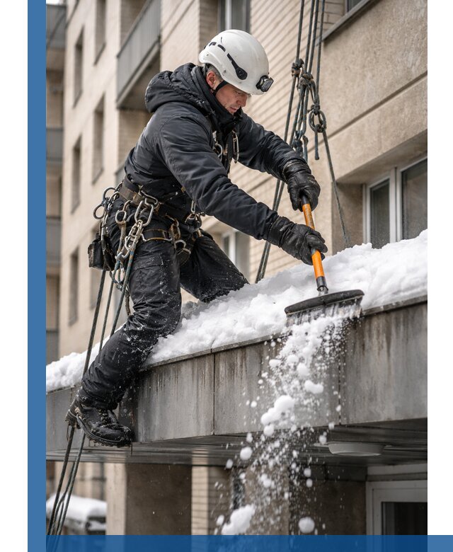 Очистка козырьков от снега в Сальске круглогодично безопасно