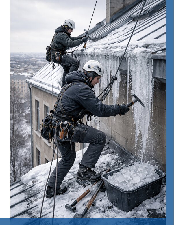 Удаление наледи с кровли в Сальске от 5592 р. | ВЫСОТНИК-Слс