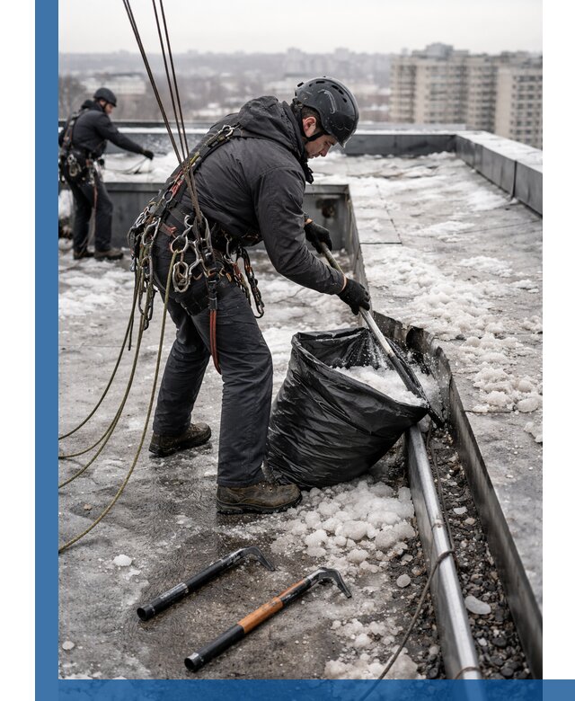 Аварийная очистка кровли в Сальске от промальпинистов