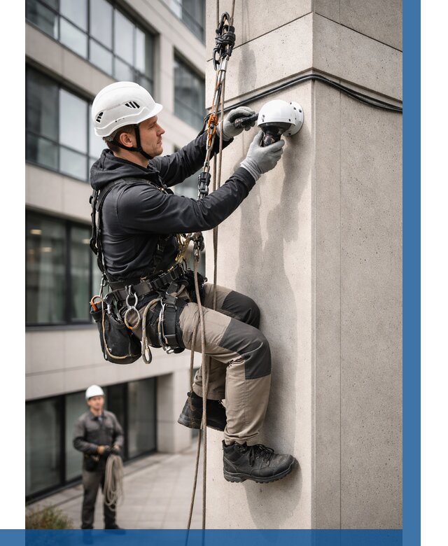 Монтаж камер видеонаблюдения на фасаде в Сальске от 8643 р.-ВЫСОТНИК-Слс