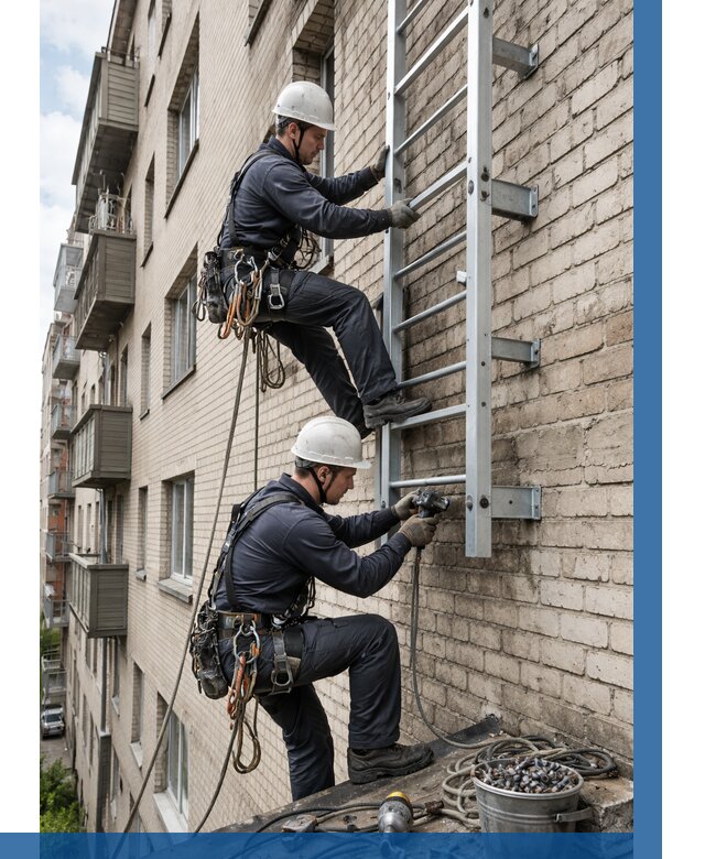 Монтаж пожарной лестницы в Сальске от 25420 р заказать у ВЫСОТНИК-Слс