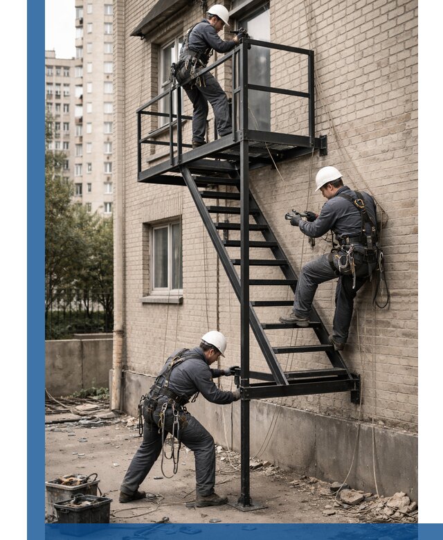 Монтаж пожарной лестницы в Сальске, установка и крепление