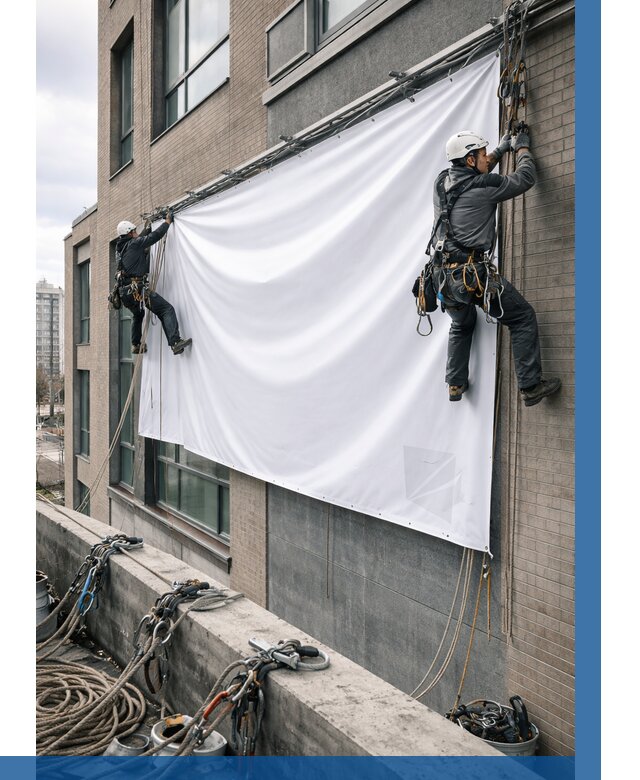 Монтаж баннеров на фасаде в Сальске от 661 р. заказать ВЫСОТНИК-Слс