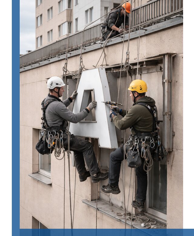 Ремонт и восстановление наружных вывесок на высоте в Сальске