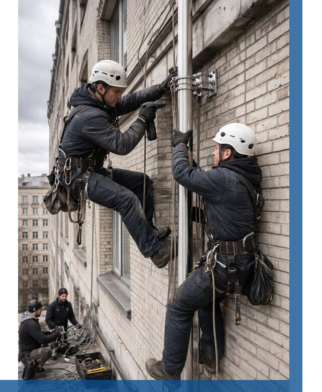 Монтаж флагштока на здании в Сальске от 6609 р. | ВЫСОТНИК-Слс