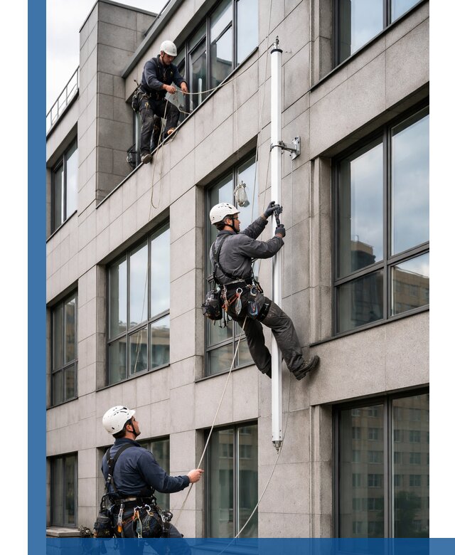 Монтаж флагштока на фасаде здания с креплением и герметикой в Сальске