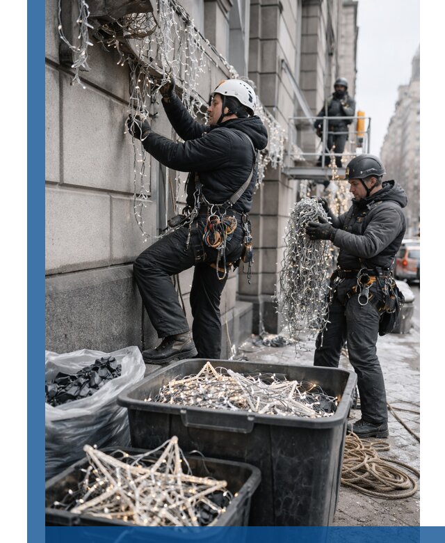 Демонтаж новогоднего оформления и гирлянд в Сальске