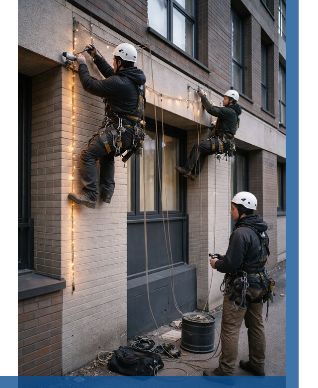 Монтаж гирлянд на фасаде в Сальске от 3559 р. | ВЫСОТНИК-Слс