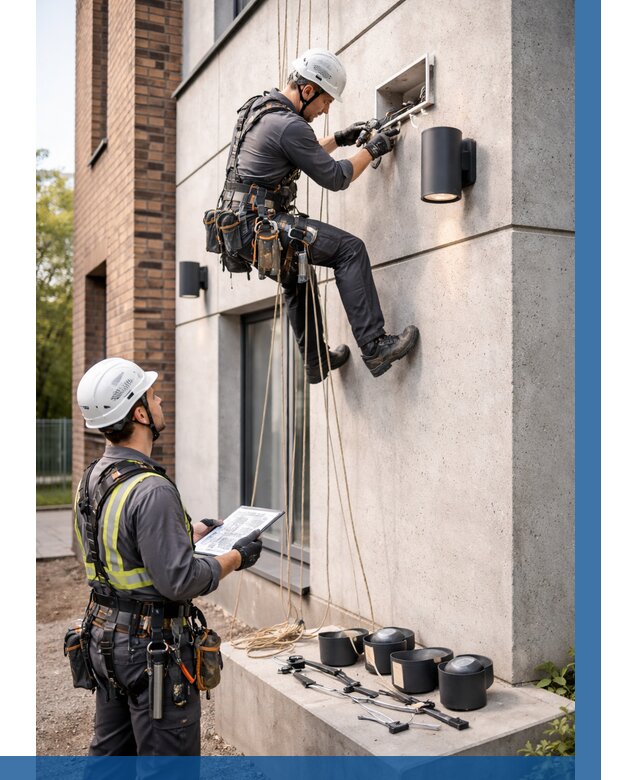 Монтаж фасадного освещения в Сальске от 2542 р. | ВЫСОТНИК-Слс