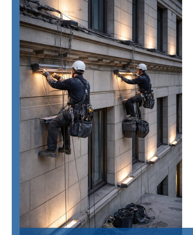 Монтаж архитектурной подсветки фасадов зданий в Сальске