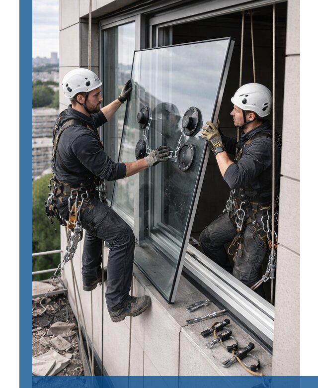 Замена стеклопакетов на высоте с промышленными альпинистами в Сальске