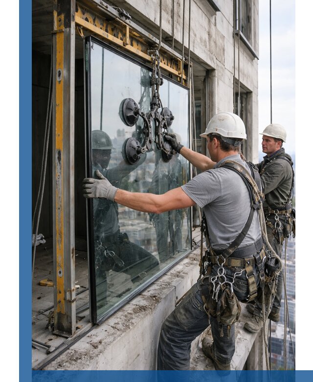 Монтаж стеклопакетов на высоте в Сальске с промышленным альпинизмом