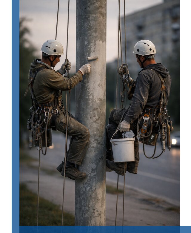 Покраска опор освещения и антикоррозийная защита в Сальске