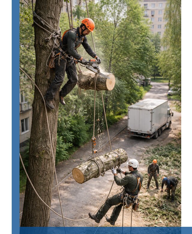 Спил деревьев альпинистами в Сальске, безопасно и без повреждений