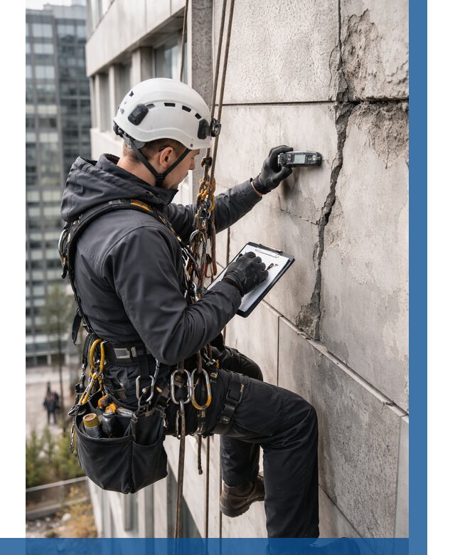 Обследование фасада альпинистами в Сальске от 122 р. | ВЫСОТНИК-Слс