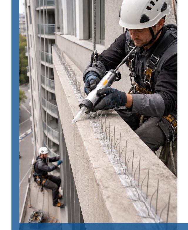 Установка шипов от птиц на фасадах и кровлях в Сальске